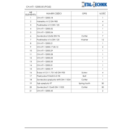 Katalog części zamiennych - Metal-Technik Chwastownik MT1 - 12000